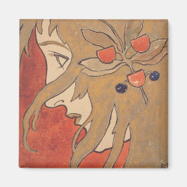 Imã Retrato de uma Bela Menina em Vermelho (Art Nouvea