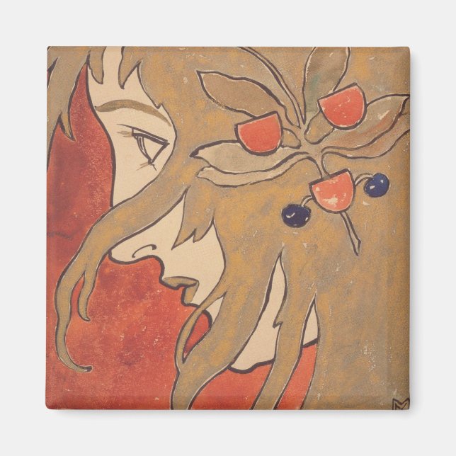 Imã Retrato de uma Bela Menina em Vermelho (Art Nouvea (Frente)