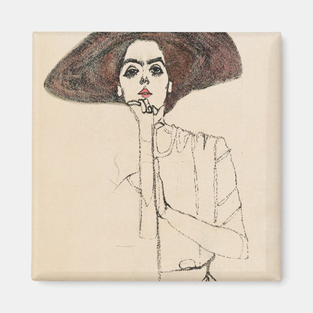 Imã Retrato de uma Mulher (1910) por Egon Schiele. (Frente)