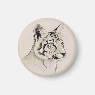 Imã Retrato Detalhado de Lince em Linha de Arte