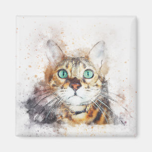 Imã Retrato do Gatinho de olhos verdes   ABSTRATO   Wa