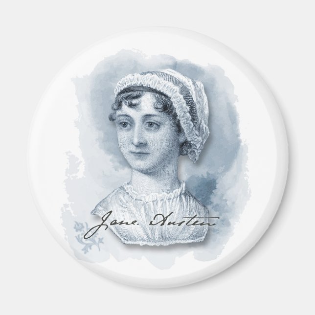 Imã Retrato e assinatura de Jane Austen (Frente)