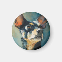 Imã Retrato em aquarela de chihuahua preto e marrom