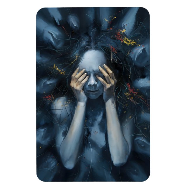 Ímã Retrato Emotivo Abstrato - Arte Azul Surreal (Vertical)