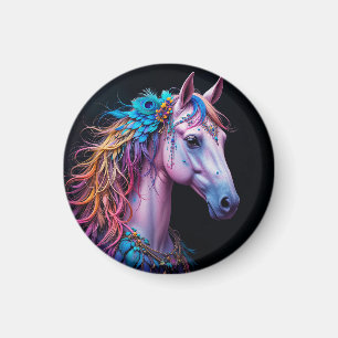 Imã Retrato Estilizado de um Cavalo com Crina Fluida