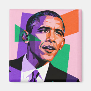Imã Retrato Geométrico Moderno de Barack Obama
