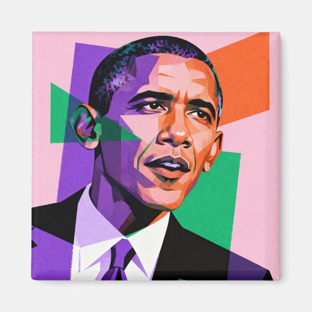 Imã Retrato Geométrico Moderno de Barack Obama (Frente)
