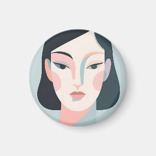 Imã Retrato Minimalista Geométrico de Mulher Abstrata