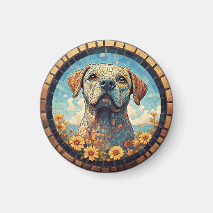Imã Retrato Mosaico de Labrador em Moldura de Azulejo