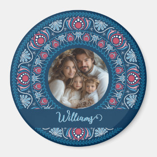 Imã Retrato Personalizado Família Azul Festivo Mandala