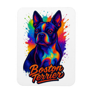 Ímã Retrato Pop Art Colorido do Boston Terrier