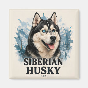 Imã Retrato Premium de Cachorro Ártico Husky Siberiano