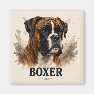 Imã Retrato Premium de Cachorro de Família Leal Boxer