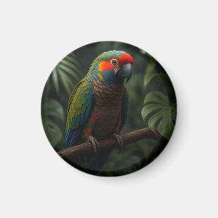 Imã Retrato Vibrante de Papagaio Tropical na Selva