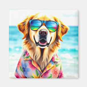 Imã Retriever de Ouros Prontos para Praia no Watercolo