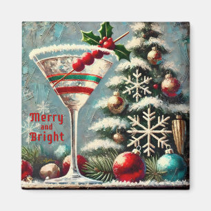 Imã Retro 50 Cranberry Snowflake de Natal Martini