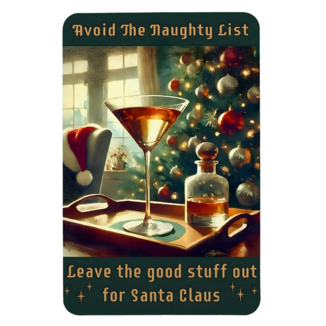 Ímã Retro 50s Avoid The Naughty List Christmas Martini (Vertical)
