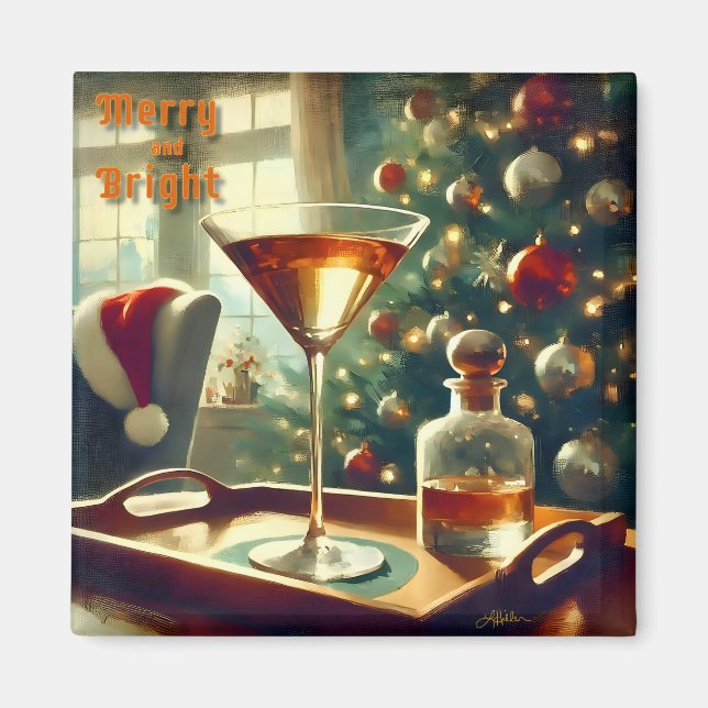Imã Retro 50s Manhattan Martini Para Papai Noel (Frente)