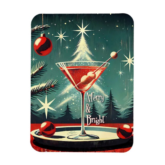 Ímã Retro 50s Nevasca Árvore de Natal Martini (Vertical)