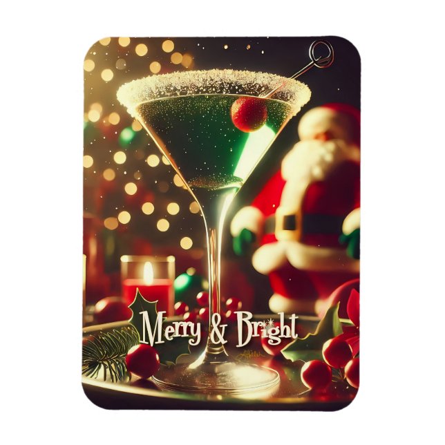 Ímã Retro 50s Santa Christmas Green Martini (Vertical)