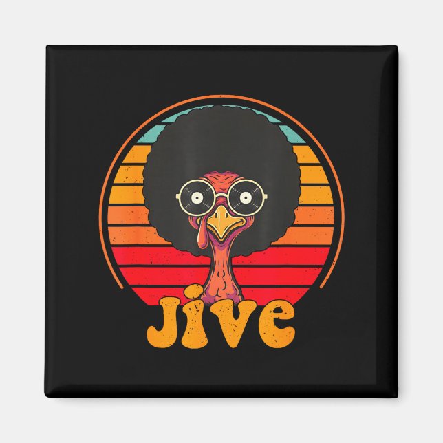 Imã Retro 70s Turkey Jive Afro Thanksgiving Family Men (Frente)