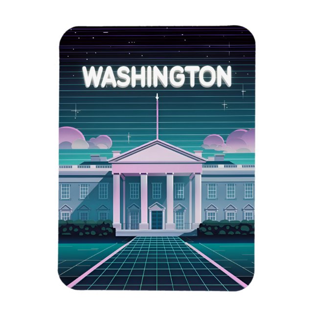 Ímã Retro 80s LoFi Synthwave White House Washington DC (Vertical)