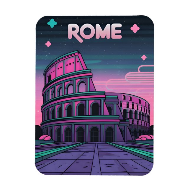 Ímã Retro 80s Neon Synthwave Colosseum Roma (Vertical)