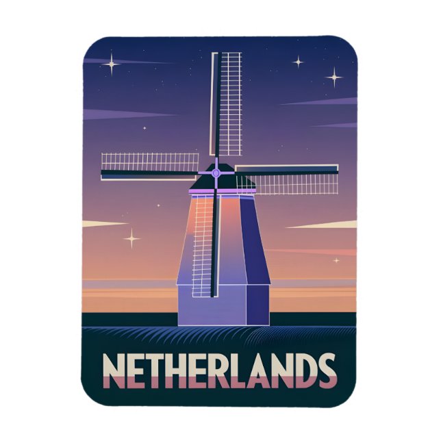 Ímã Retro 80s Neon Vaporwave Países Baixos Windmill (Vertical)