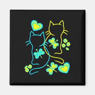 Imã Retro 80s Summer Cats Flowers de Coração Cat Kitte