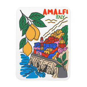 Ímã Retro Amalfi Itália Arte Mediterrâneo Desenhado à