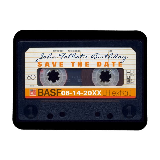 Ímã Retro Audiotape 60º Imã salve a data de aniversári (Horizontal)
