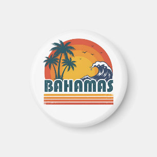 Imã Retro Bahamas Praia Verão Pôr do Sol 70s Palmeira