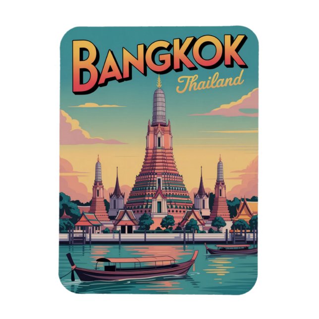 Ímã Retro Bangkok city  Wat Aru Thailand travel gifts (Vertical)