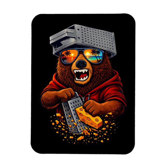Ímã Retro Bear With Cheese Grater Hat and Sunglasses (Vertical)