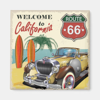 Imã Retro "Bem-vindo à Califórnia" Route 66 poster,