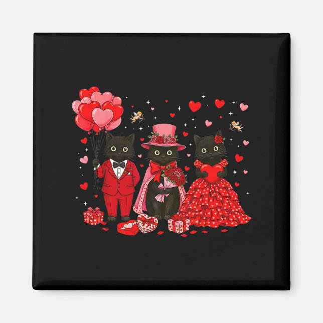 Imã Retro Black Cat Meowentine's Day Heart Valentines  (Frente)