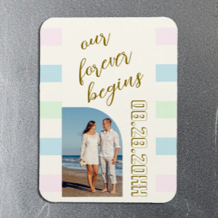 Ímã Retro Cabana Stripes Wedding