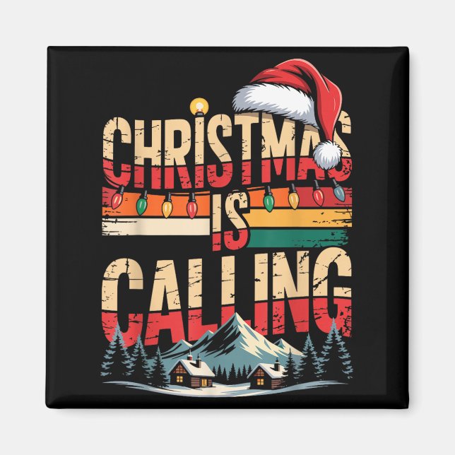 Imã Retro Cabin Snowy Christmas Calling Lights Holiday (Frente)