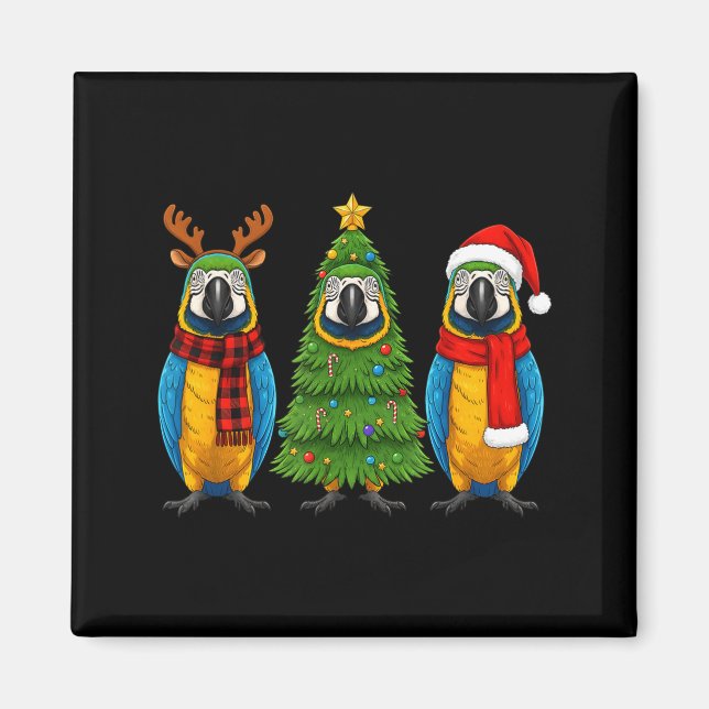 Imã Retro Christmas Blue And Yellow Macaw Parrot Santa (Frente)