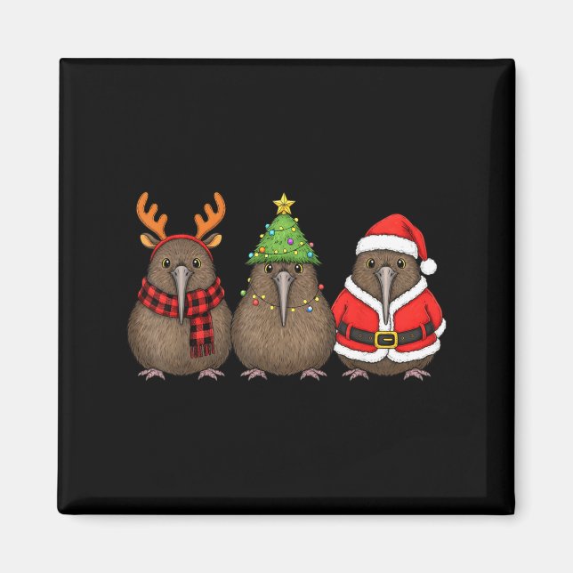 Imã Retro Christmas Kiwi Bird Santa Reindeer  (Frente)
