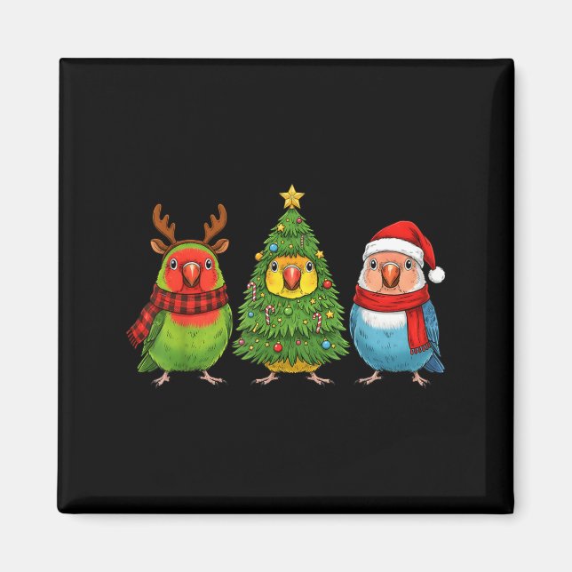 Imã Retro Christmas Lovebird Parrot Santa Reindeer  (Frente)