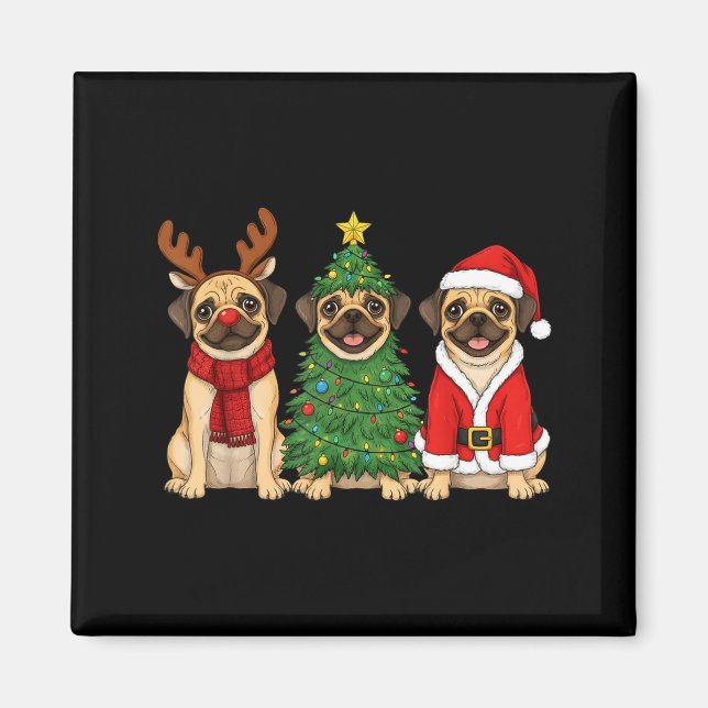 Imã Retro Christmas Puggle Santa Reindeer Dog Lover  (Frente)