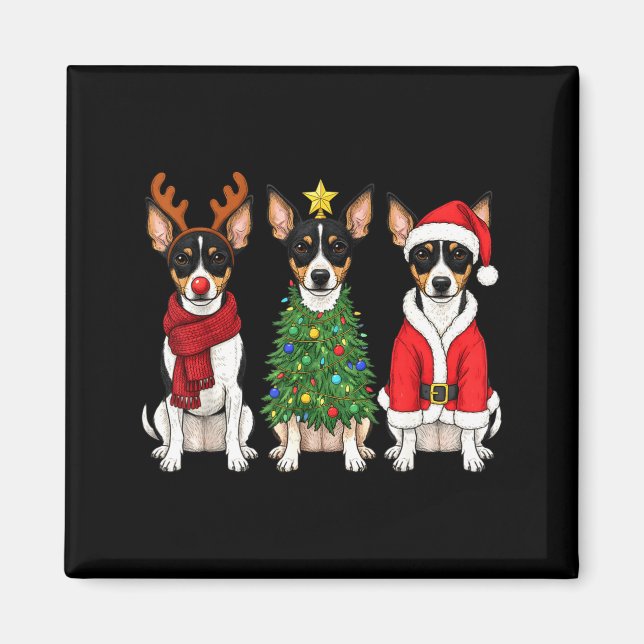 Imã Retro Christmas Rat Terrier Santa Reindeer Dog Lov (Frente)