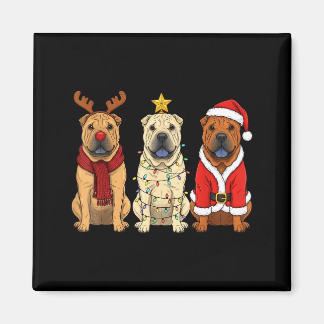 Imã Retro Christmas Shar Pei Santa Reindeer Dog Lover  (Frente)