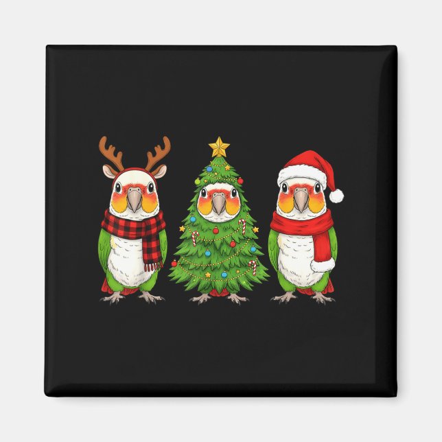 Imã Retro Christmas White Bellied Caique Parrot Santa  (Frente)