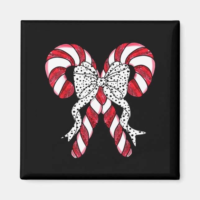 Imã Retro Coquette Bow Candy Cane Christmas Season Wom (Frente)