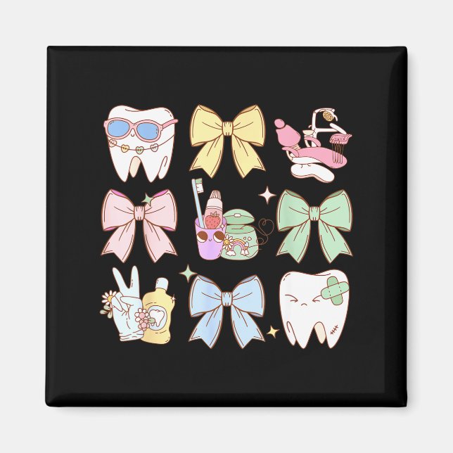 Imã Retro Coquette Bow Dental Hygienist Teeth Dentist  (Frente)