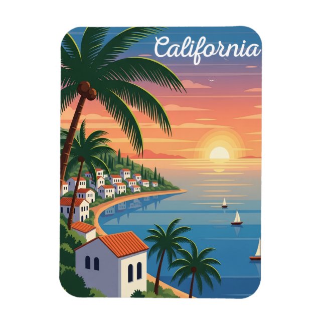 Ímã Retro da Califórnia Moderna Viagem Costa Oeste (Vertical)