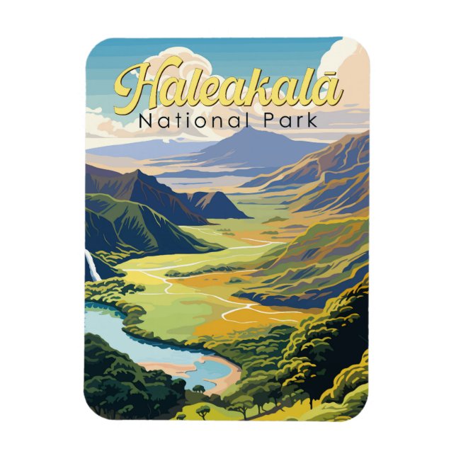 Ímã Retro da Ilustração do Parque Nacional de Haleakal (Vertical)