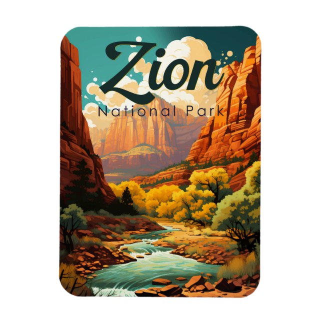Ímã Retro da Ilustração do Parque Nacional Zion (Vertical)